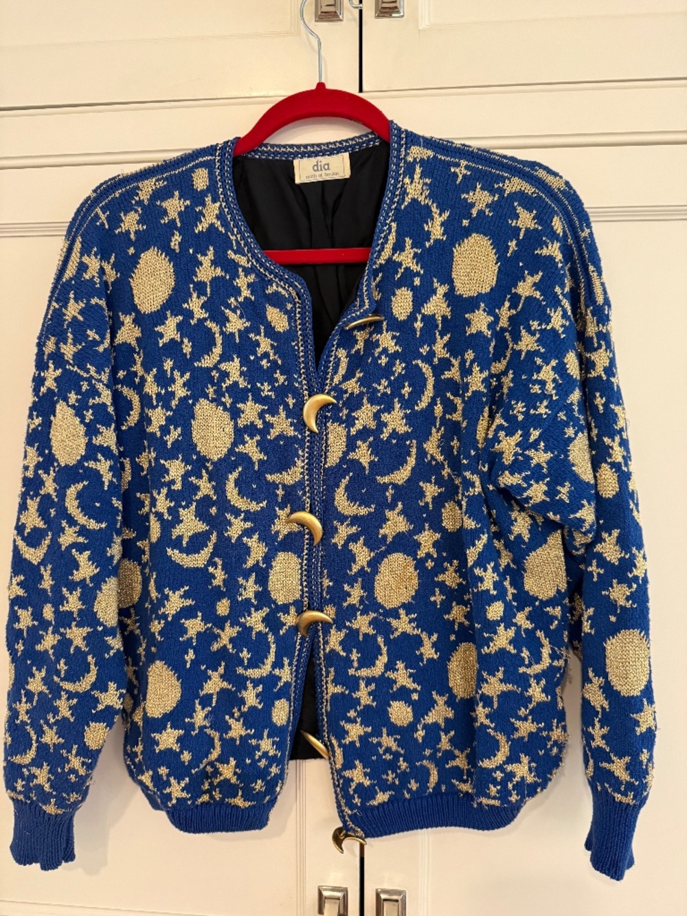 Vintage Dia North of Boston Celestial Cardigan | Cobalt & Gold Moons + Stars
